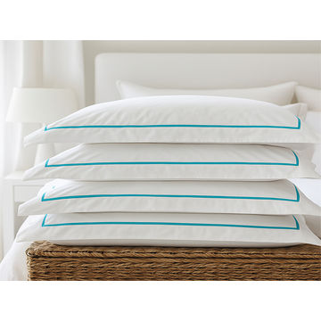 Rey's Fine Linen - Egyptian Collection - Oxford Satin Stitch Pillow Cover - Blue Atoll - Euro Continental (01 Set)