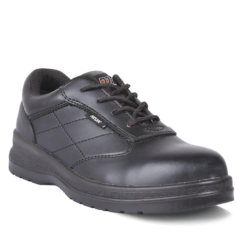 DOT Neon Oil/Acid Ladies Steel Toe Safety Shoe Leather Black Size 8
