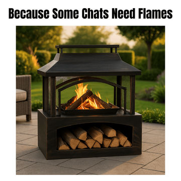 EmberLounge Outdoor Fire Place – Mesh Sides, Wood Shelf, Bronze Finish