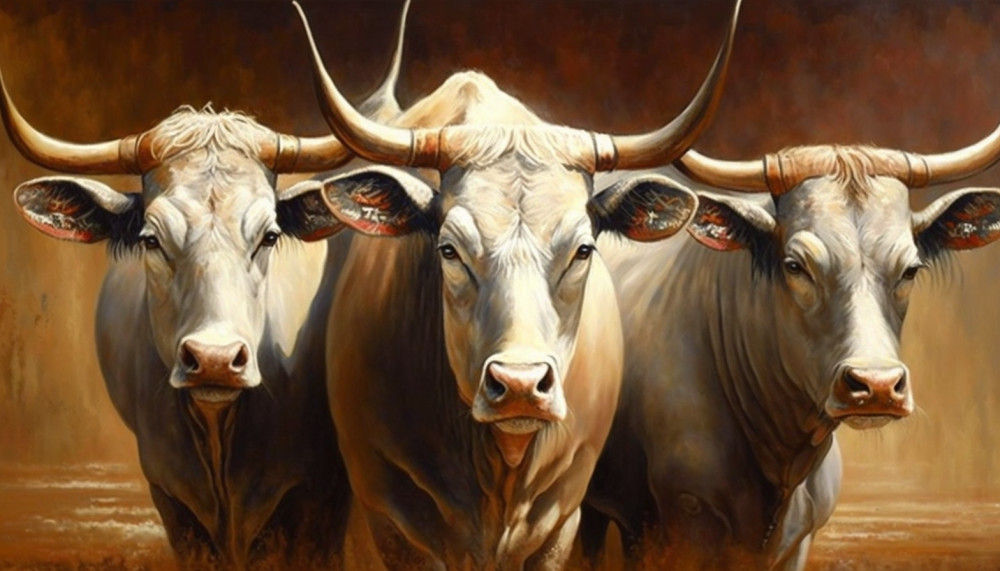 Canvas Wall Art - Canvas Wall Art – Three Big Brahman Bulls - B1154 - [120 x 80 cm]