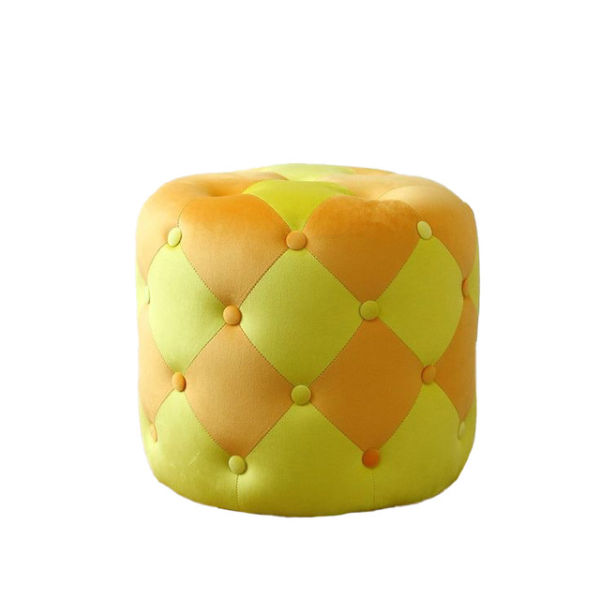 Paris Yellow On Orange Tufted Round Ottoman