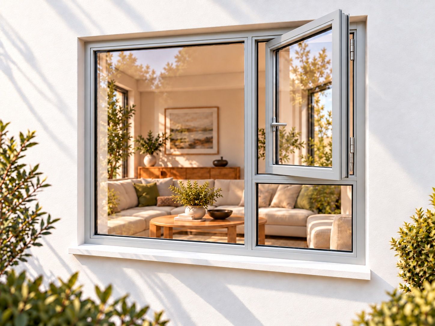 Kenzo Premium Side-Hung Aluminium Window - Silver, 1800 1800 mm, Right Side Opener with Fixed Bottom Pane