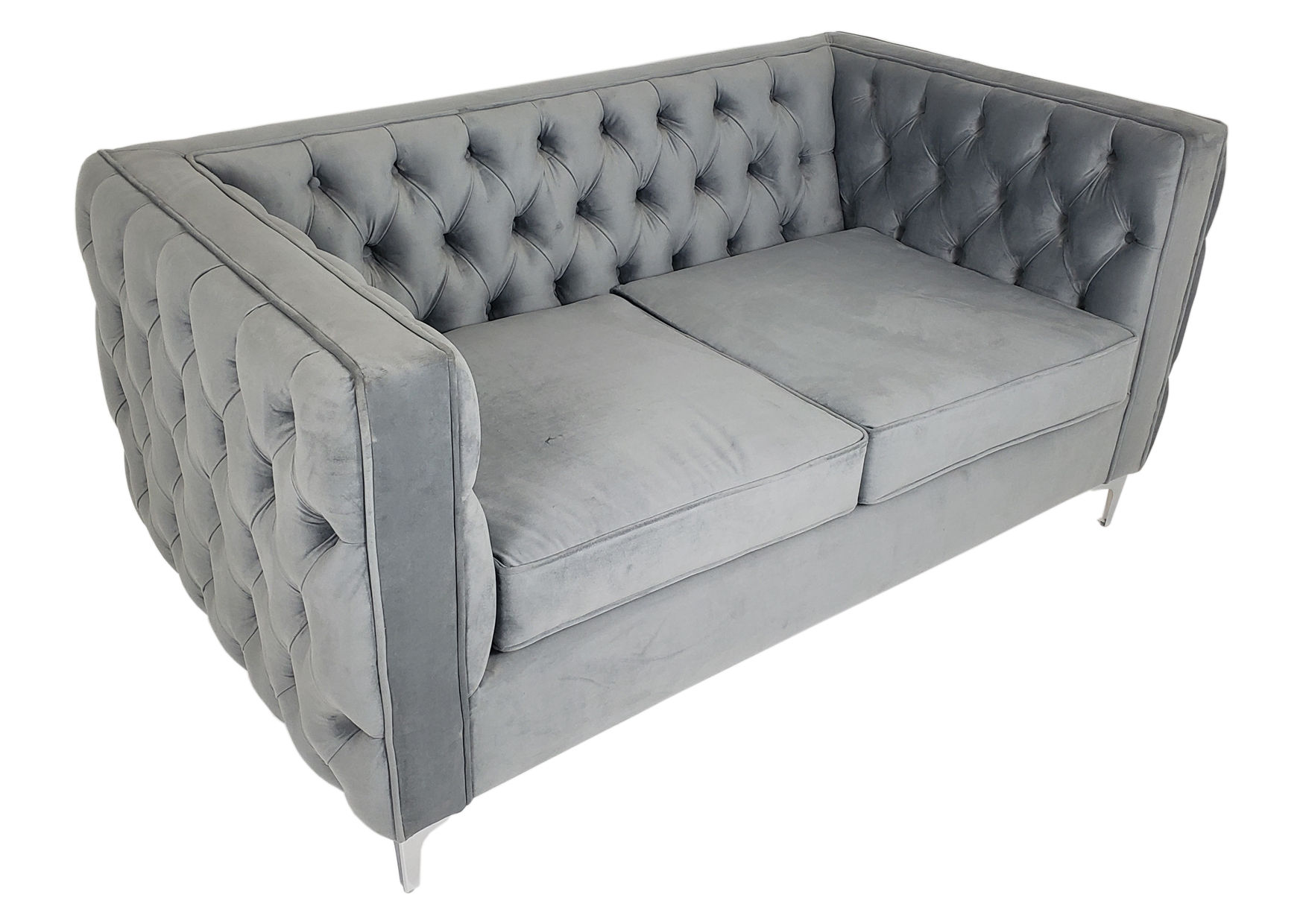 Oxford Two Seater Button Velvet - Grey