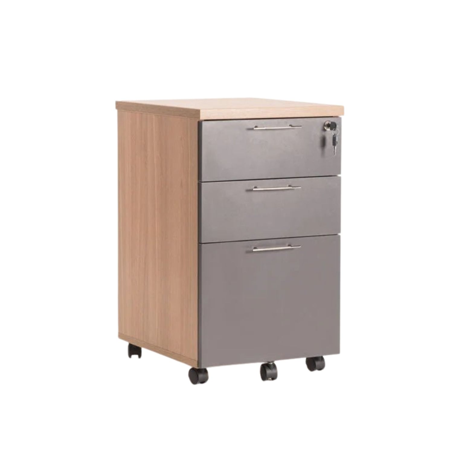 Oak Mobile 3 Drawer Office Storage Unit