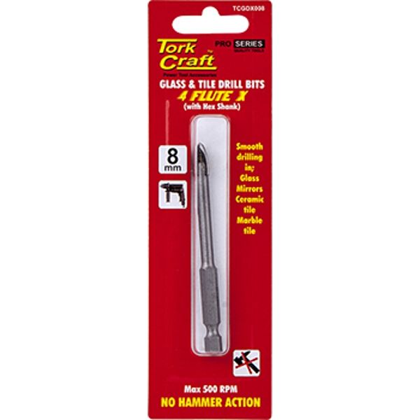 Glass & Tile Drill 8Mm 4 Flute With Hex Shank