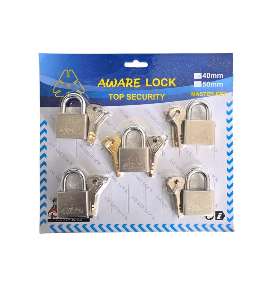AWARE - Security Padlock Set - Individual Keys with Master Key 40mm x 5 Pcs