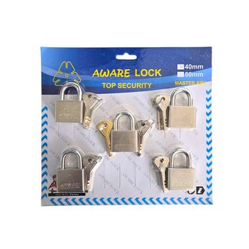 AWARE - Security Padlock Set - Individual Keys with Master Key 40mm x 5 Pcs