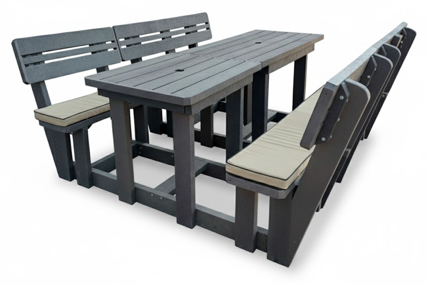 Recycled Plastic Picnic 2 piece set 6-Seater XL Plus Backs (Beige Cushions)