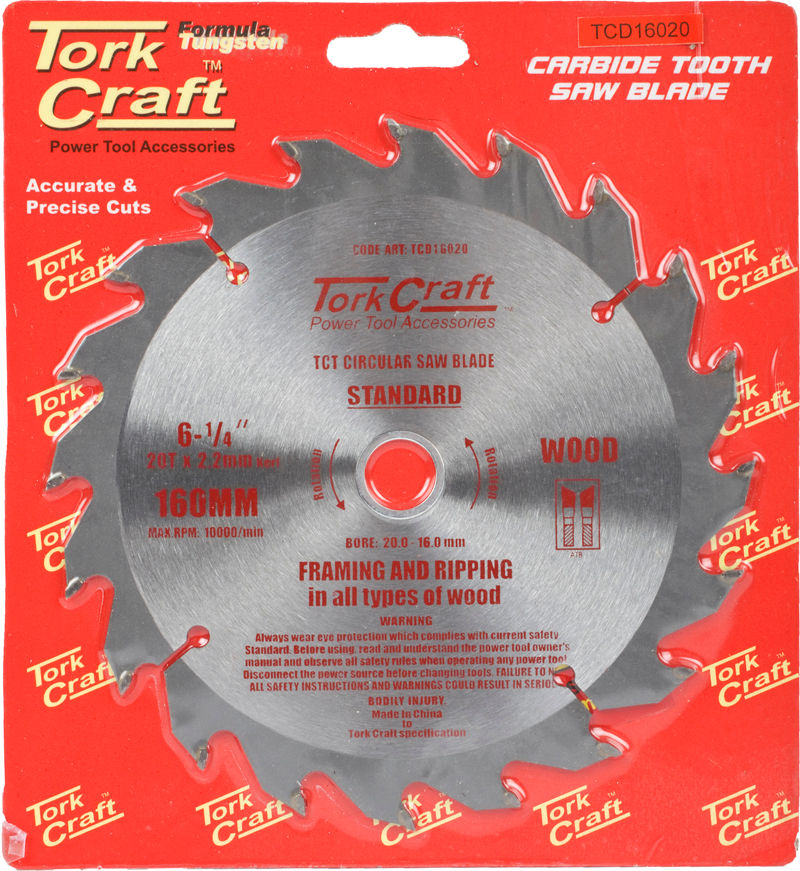 Tork Craft - Blade Tct 160 x 20T 20/16 General Purpose Rip Wood