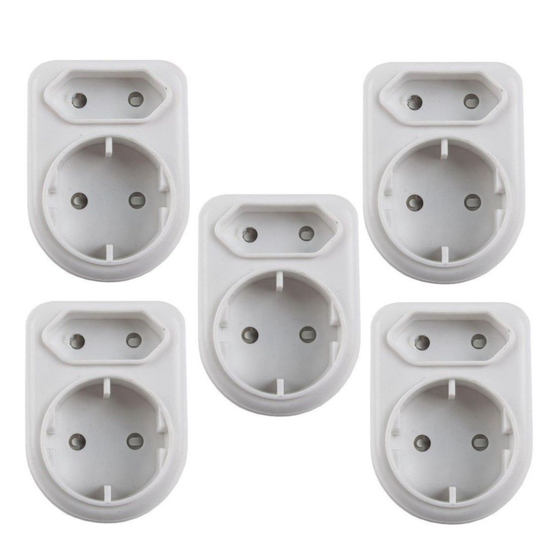 5 Pack Plug Adaptor - White - 1 x Round 2 pin 16A with 1 x 2 pin 5A