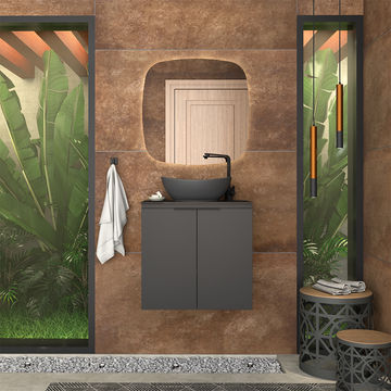 Umbu With Glass Door + Tempered Glass Vanity Cabinet- Bali Basin-Black + Brown
