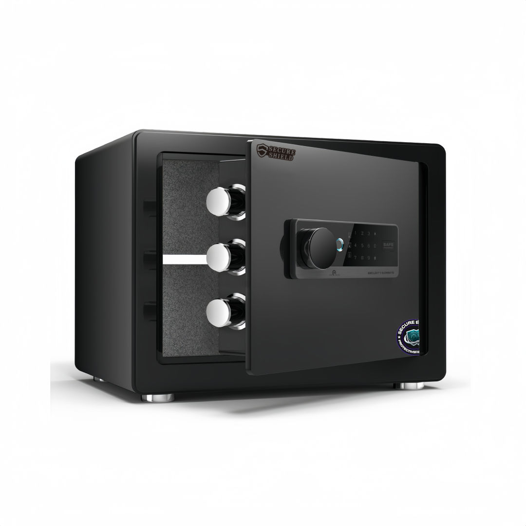 Steel Biometric Safety Box Fingerprint Safety Box Alarmed Safety Box 36cm High Horizontal LCD Touch Screen