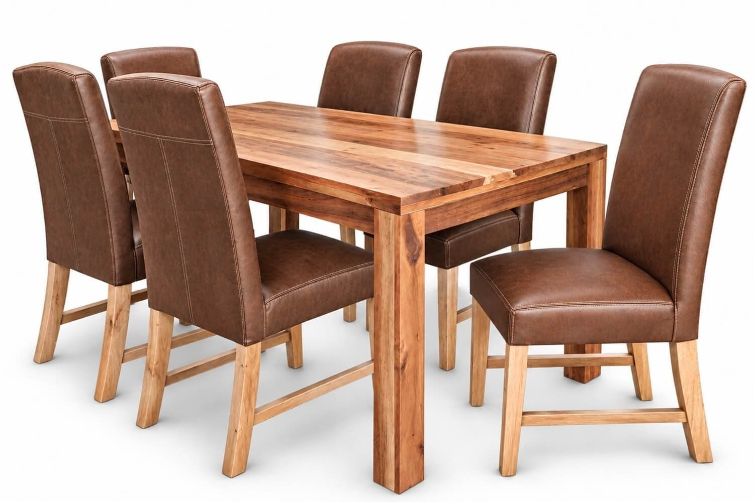 Primo Solid Blackwood Dining Set 7-Piece 18001000 1 Table 6 Genuine Leather Chairs (Brandy)