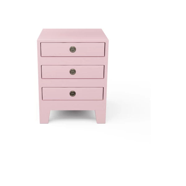 Furnwood Bedside Table Three Drawer Baby Pink