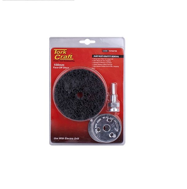 Tork Craft - Face off Disc & Arbor 100mm Carded for Drill - 3 Pack