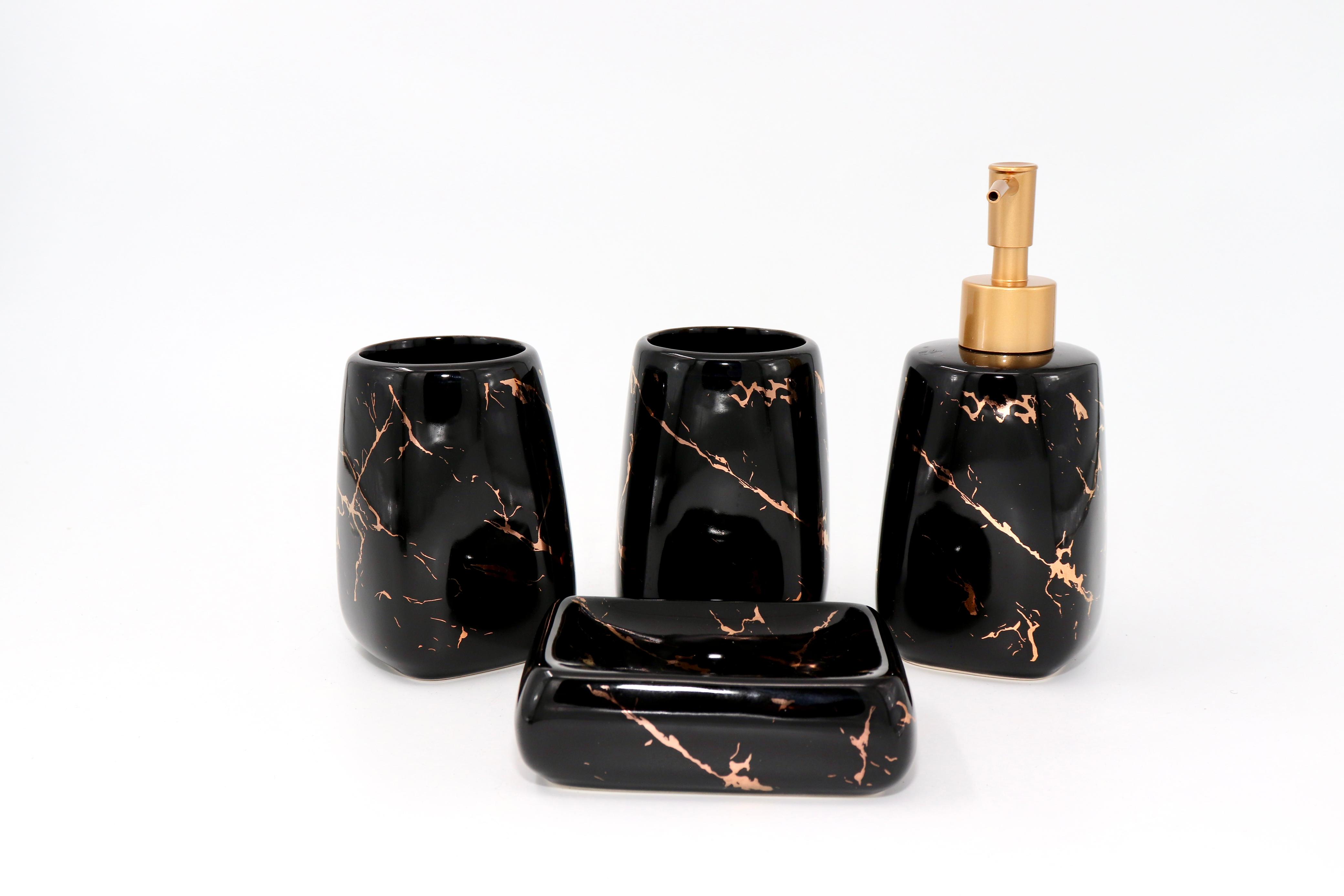 4 Piece black and gold marble bathroom set