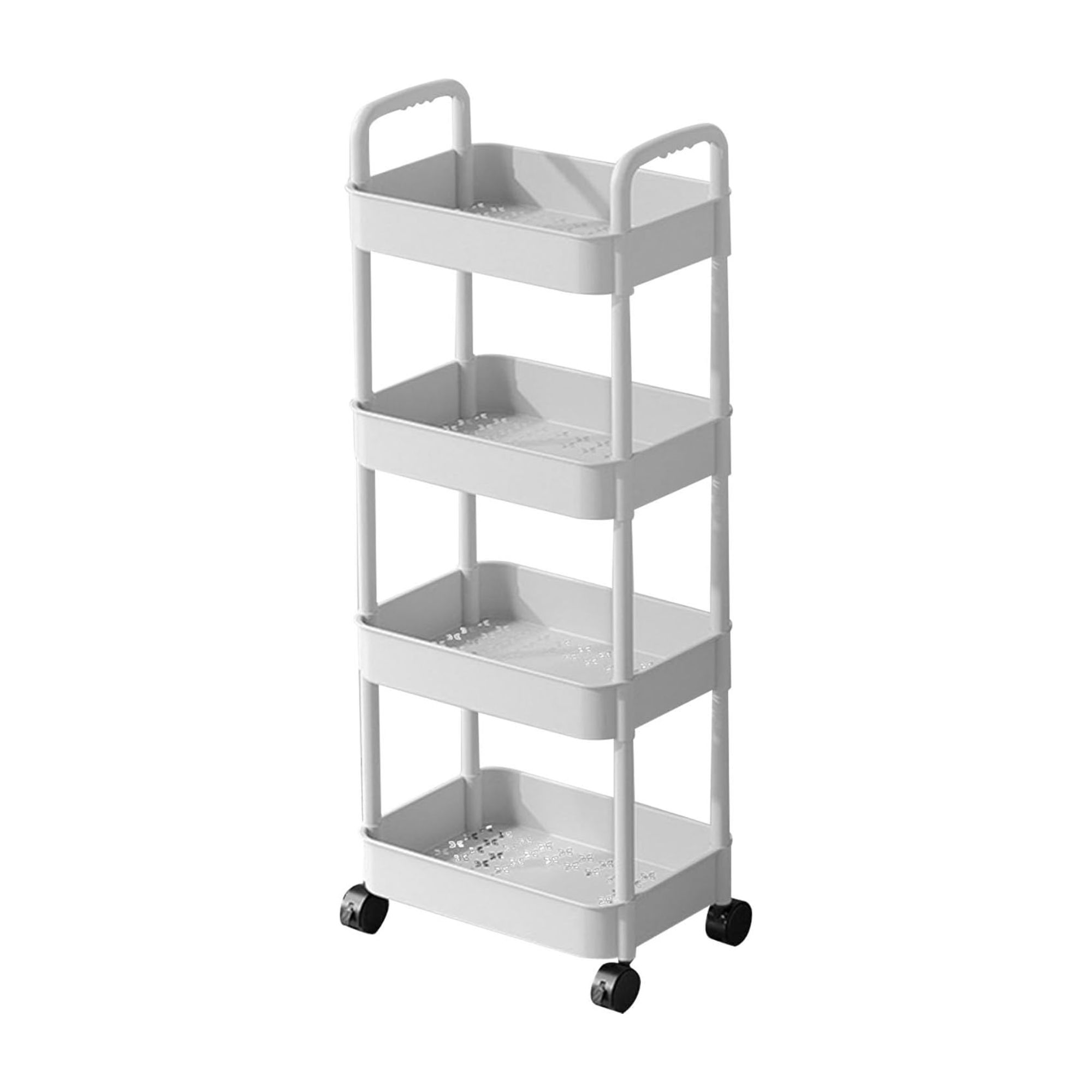 4-Tier Rolling Storage Cart with Wheels – Space-Saving Utility Trolley (WHITE/MU-004W)