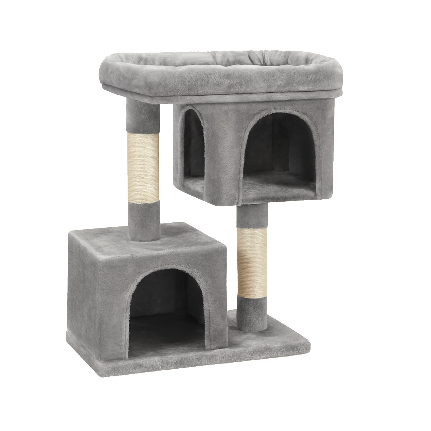 Cat Tree Playhouse with Platforms, Caves & Scratching Posts - Grey