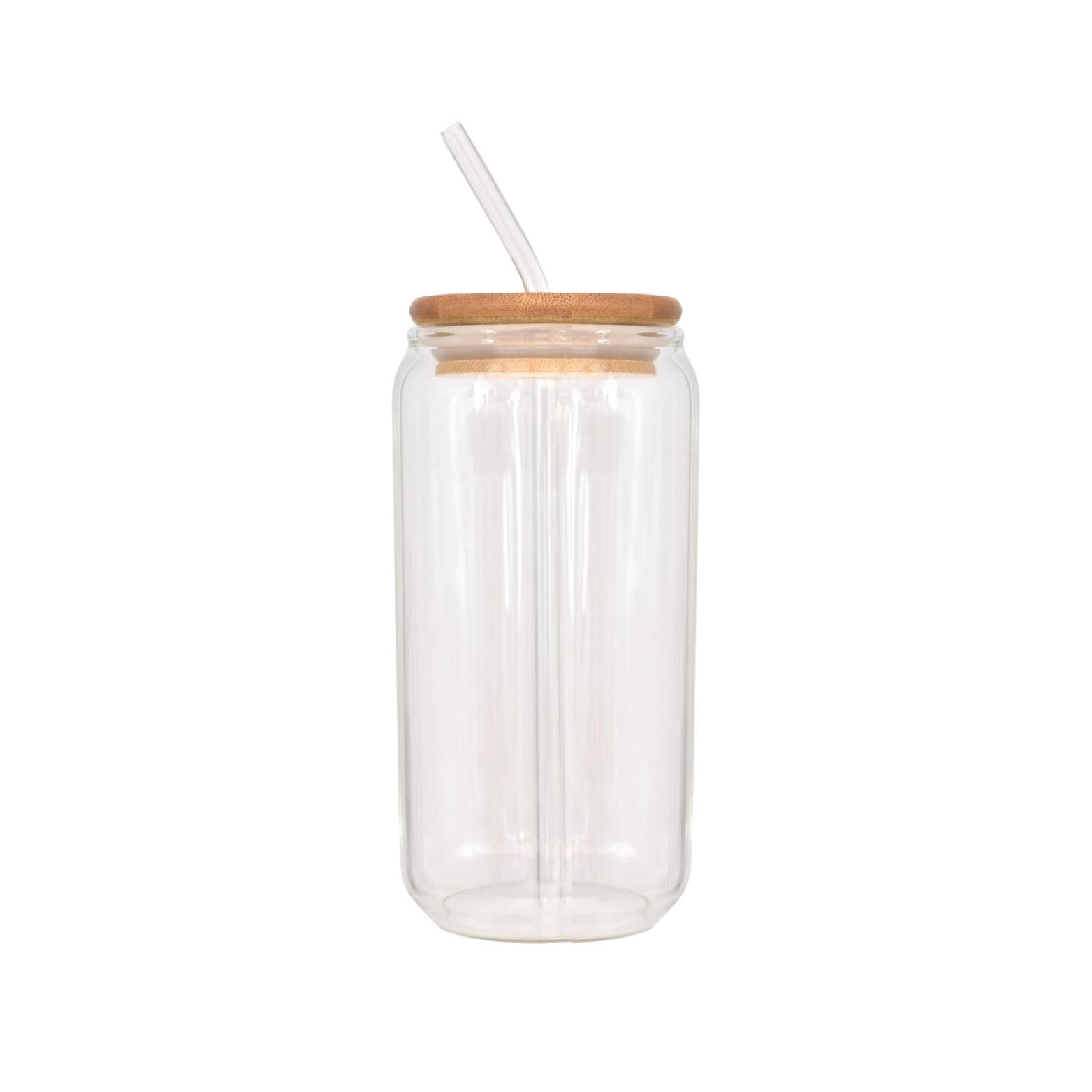 Clear Drinking Glass with Glass Straw & Bamboo Lid 550ml