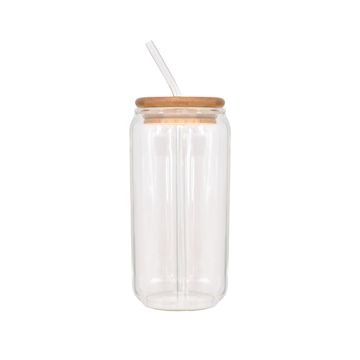 Clear Drinking Glass with Glass Straw & Bamboo Lid 550ml