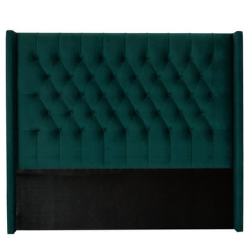 Nu Dekor - Diamante Velvet Paneled Tufted Headboard - Single - Dark Green
