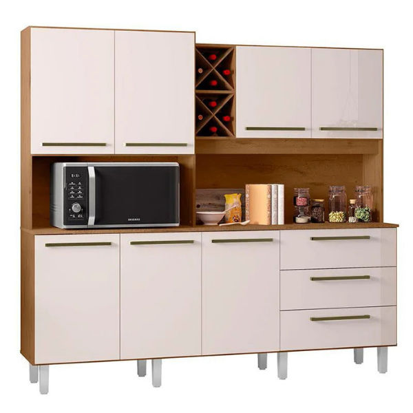 Ajax Kitchen Cabinet with 7 doors and 3 drawers Cinnamon/Sand