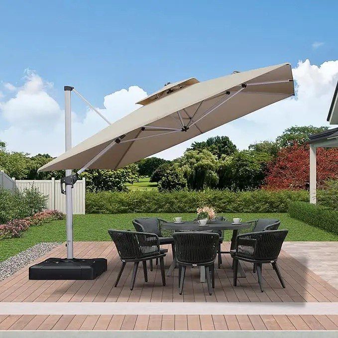 DecorMama Beige Cantilever Patio Umbrella with no light