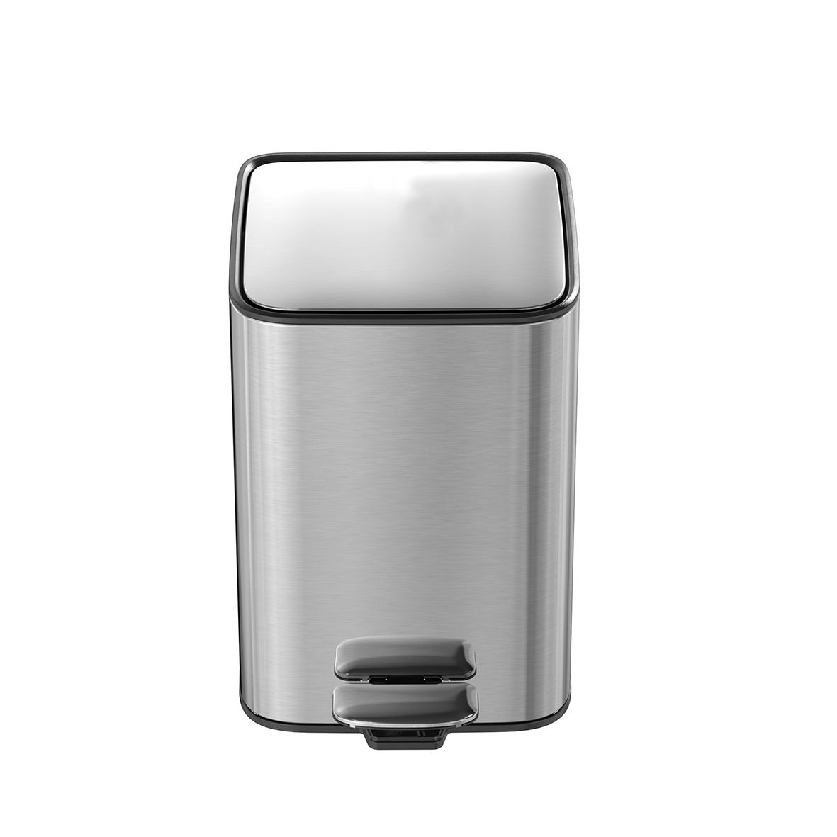 Lasa s/steel rectangular pedal bin soft close lid modern silver - 3.0 l