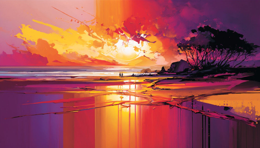 Canvas Wall Art - Canvas Wall Art –Sunset on the Beach  - B1085 - [120 x 80 cm]