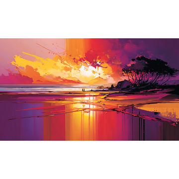 Canvas Wall Art - Canvas Wall Art –Sunset on the Beach  - B1085 - [120 x 80 cm]