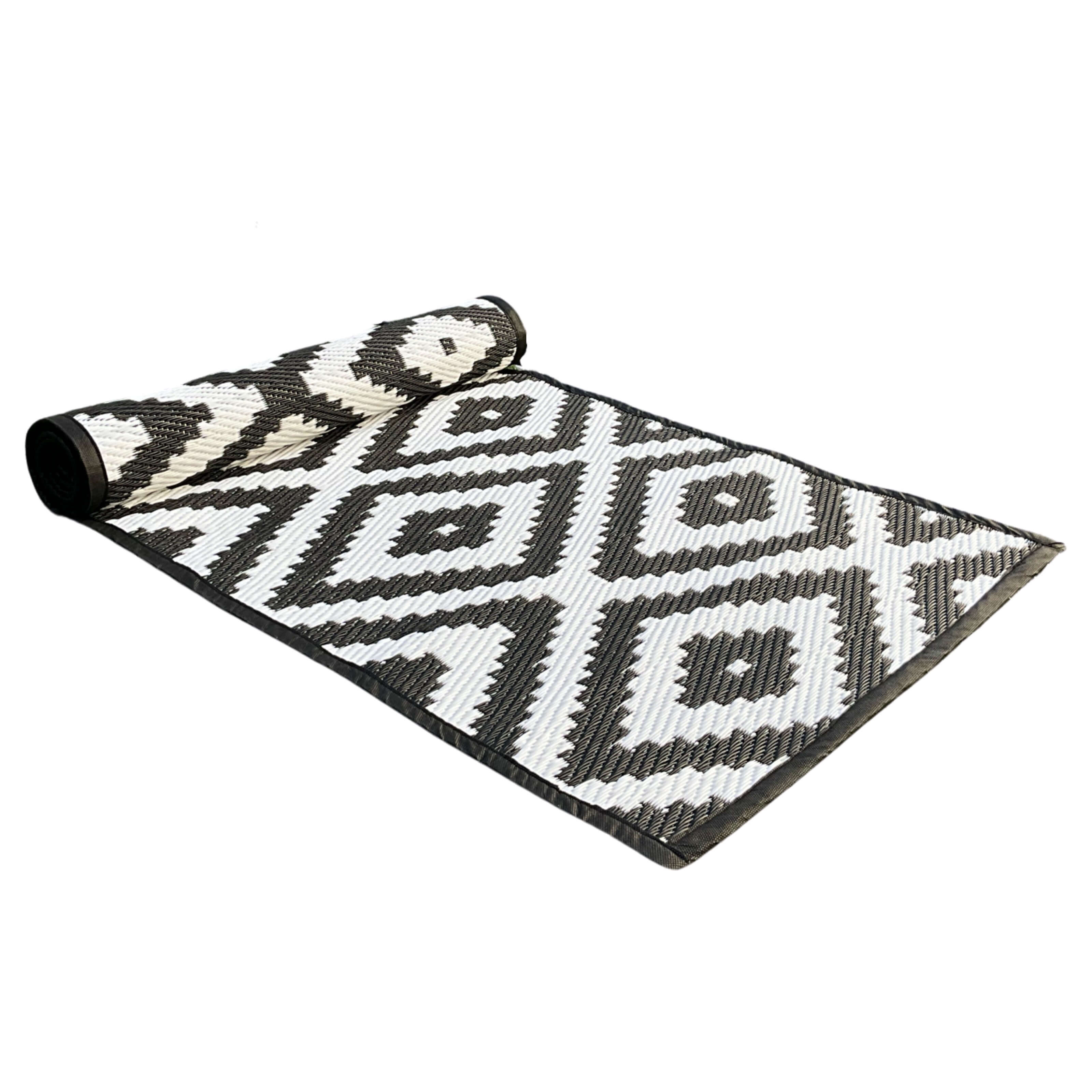 Rug It Up Indoor / Outdoor Runner Rug - Diamond Dazzle BW - 200 x 60cm