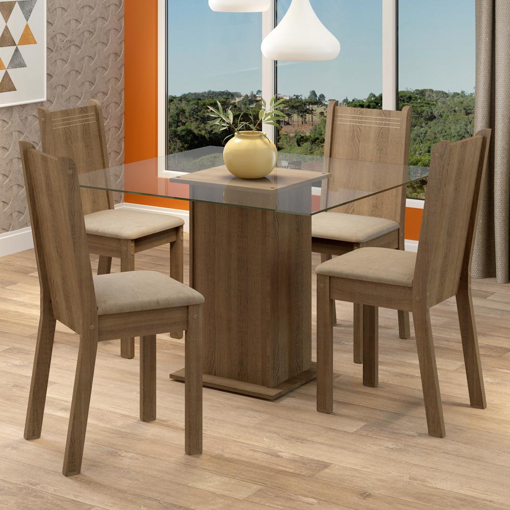 Magda Square Dinning table with glass top and 4 chairs