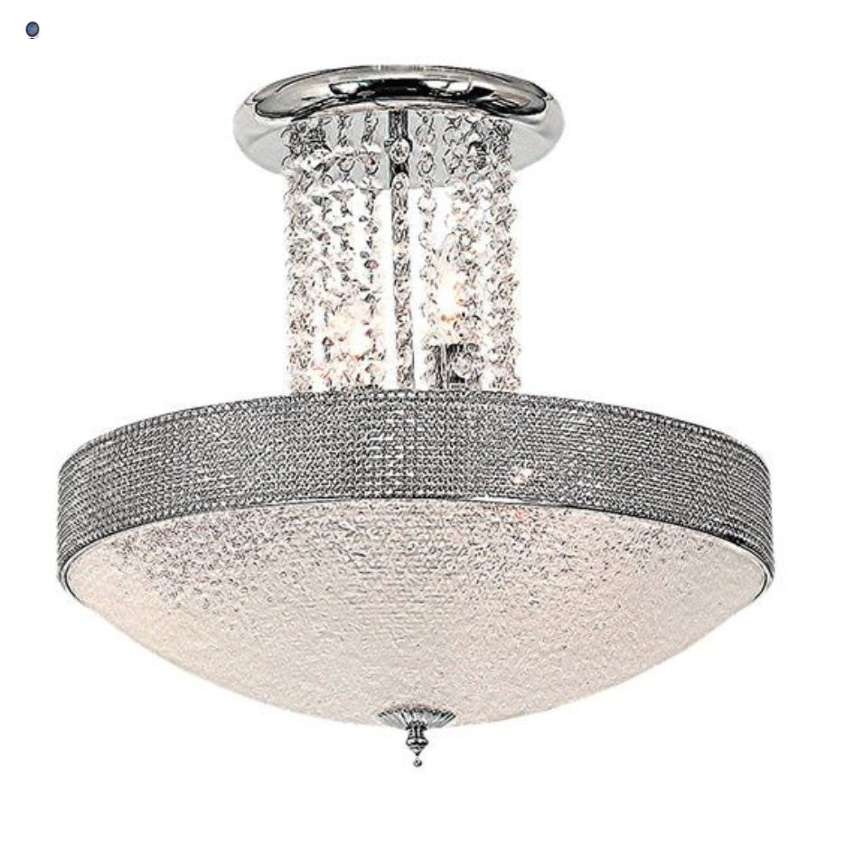 Polished Chrome with Stippled Glass and Clear Acrylic Crystal