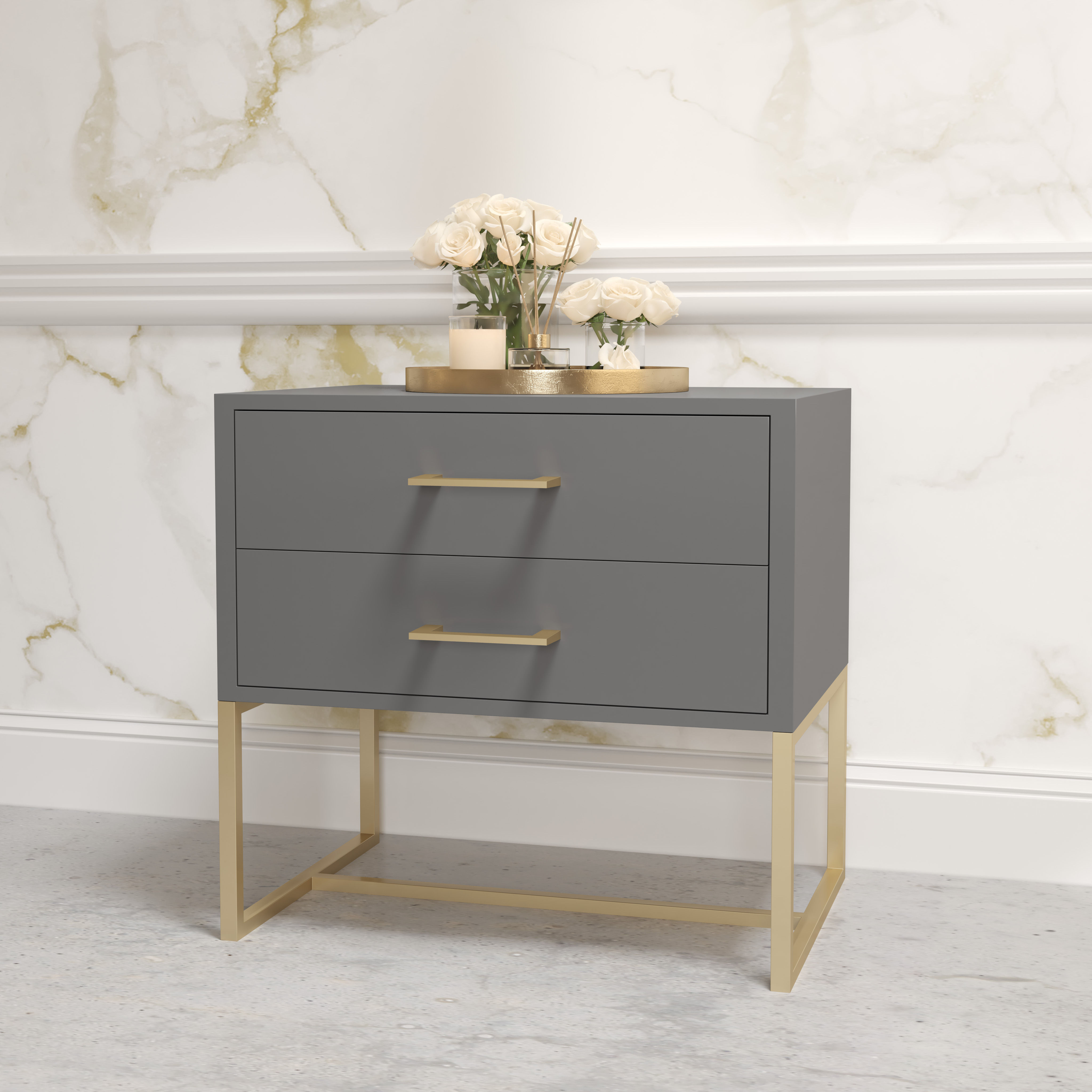 Bedside Pedestal Lilo Satin Dark Grey - Gold Frame