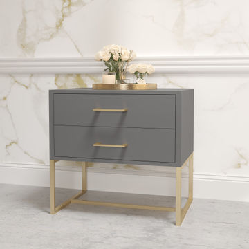 Bedside Pedestal Lilo Satin Dark Grey - Gold Frame