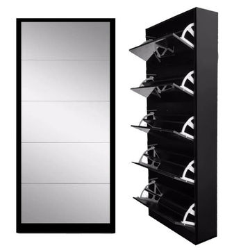Nu Dekor - 5 Tier Mirror Shoe Cabinet - Black