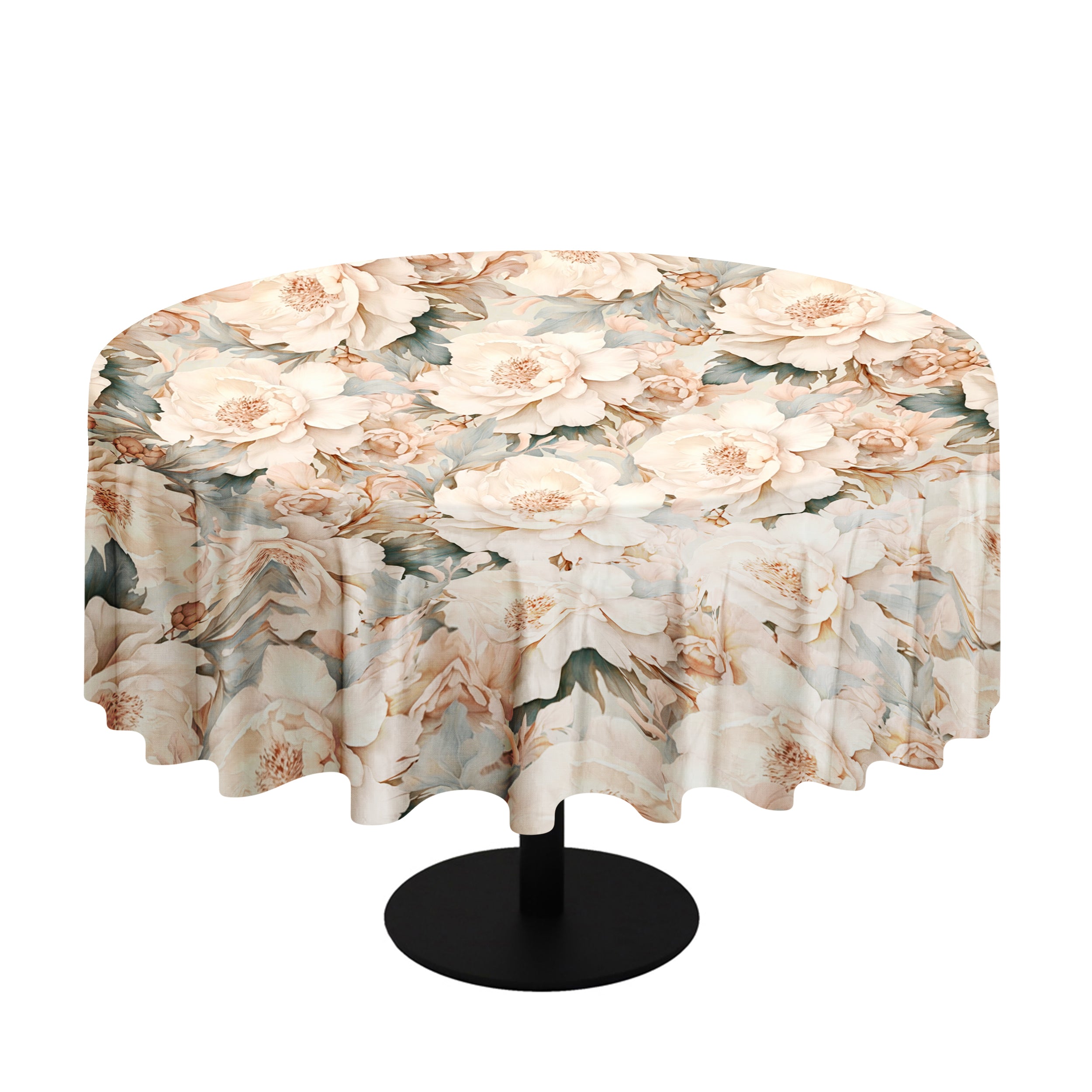 Coffee & Grey Tone Peonies By Mark Van Vuuren Round Tablecloth | LEROY ...