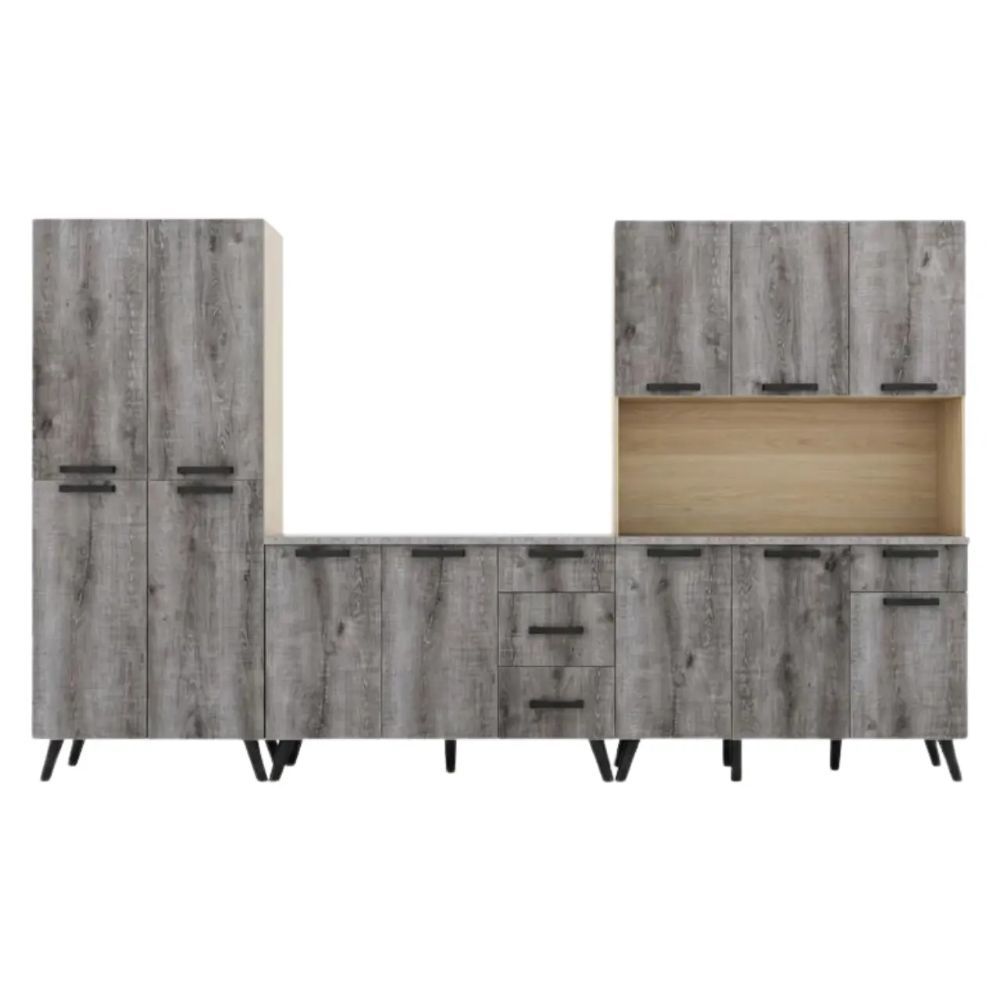 3-Piece Kitchen Cabinet Set with Upper Cabinets, Drawers and Counter Surface – 3200mm