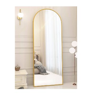 Gold-framed arched full-length standing mirror