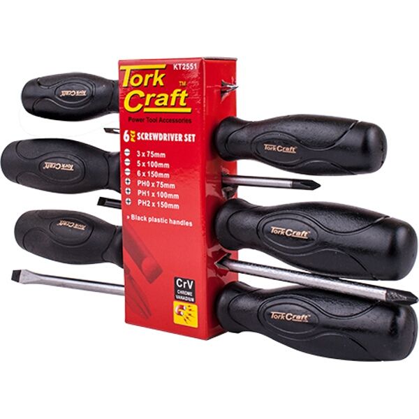 6Pc Screwdriver Set Black Handle