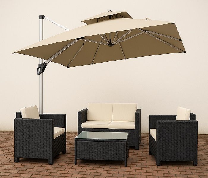 Prestige Home - Reck 4 Pcs Patio Set and Outdoor Khaki Umbrella Combo Special