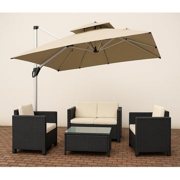 Prestige Home - Reck 4 Pcs Patio Set and Outdoor Khaki Umbrella Combo Special