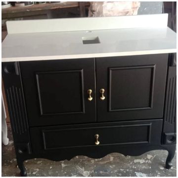 Black Single Vanity 800 x 450 with white quartz top.