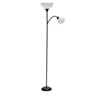 LAMP FLOOR-BLACK METAL 2 WHITE SHADES 182cm H