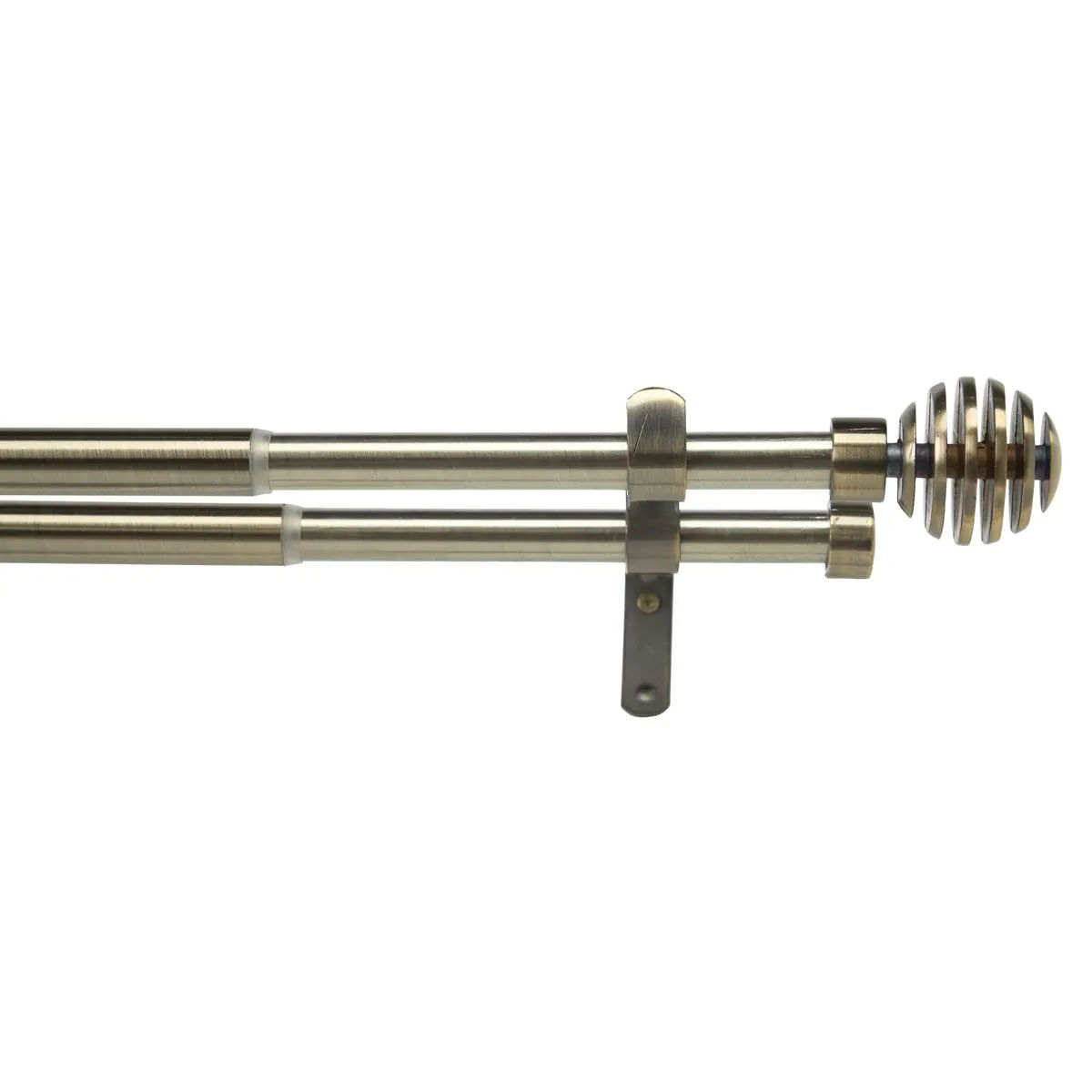 Curtain Rod Set, Double, Steel, Expandable, Spiral Finial, Bronze, 160cm – 300cm