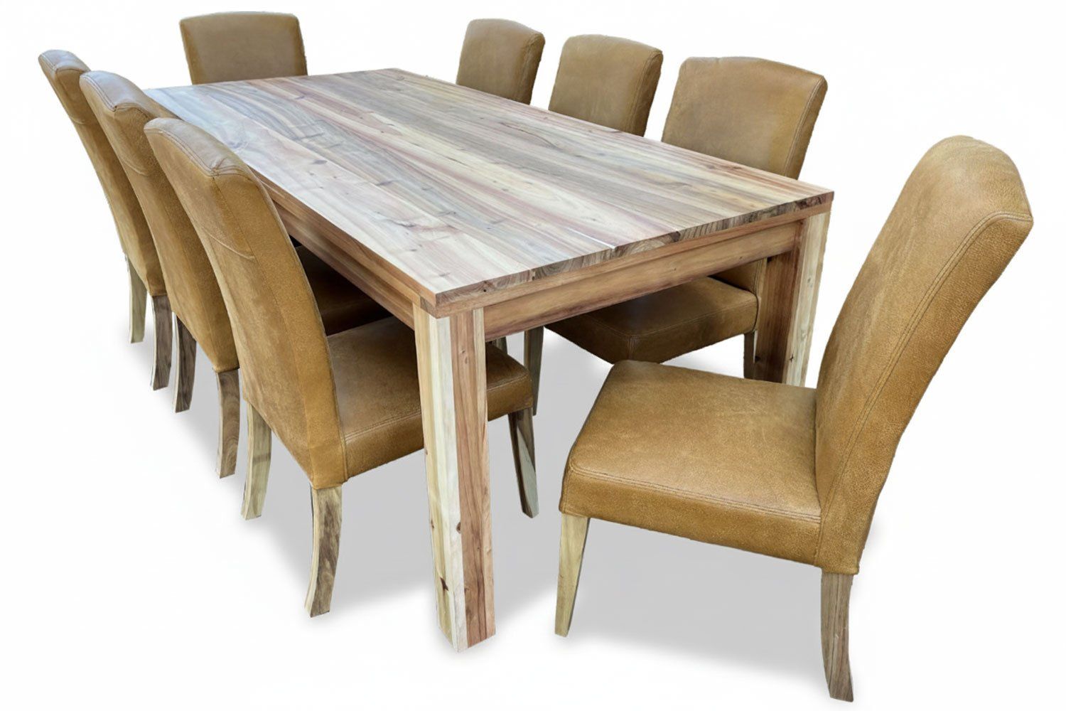 Primo Solid Blackwood Dining Set 9-Piece 22001000 1 Table 8 Genuine Leather Chairs (Tan)