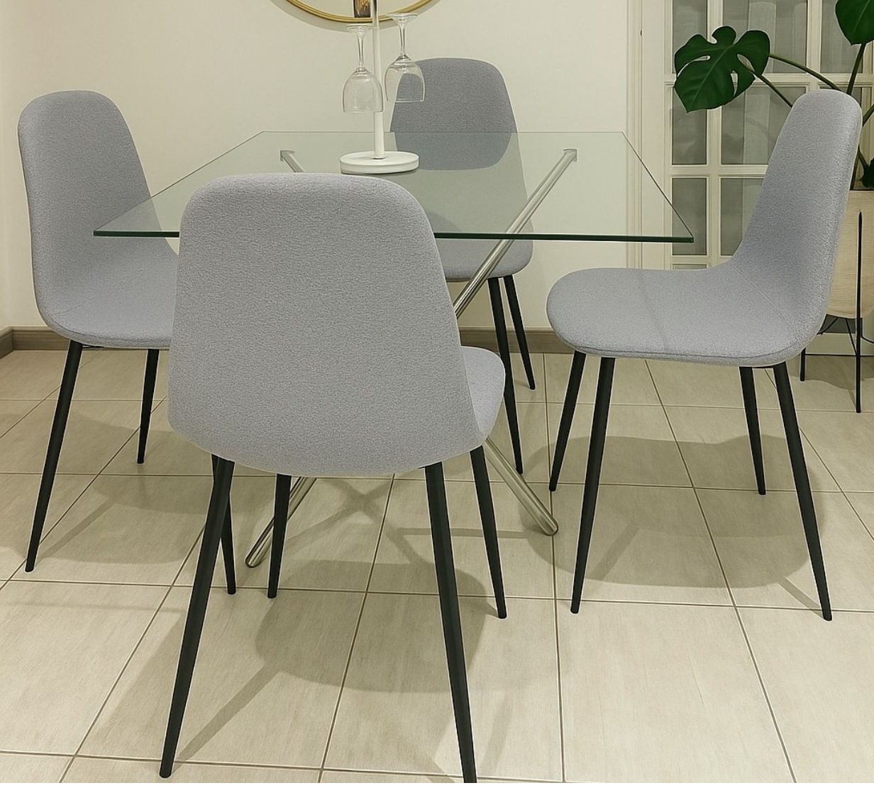 EFURN-Teddy 5pc Dinning Set Grey