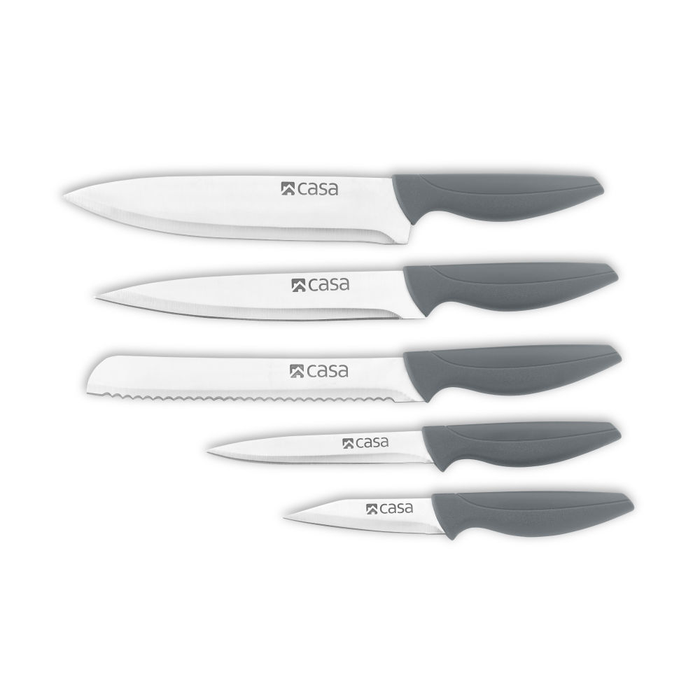 CASA - PALERMO – 6PC KNIFE SET – 4 KNIVES, FOOD SHEARS & BLOCK - STAINLESS STEEL