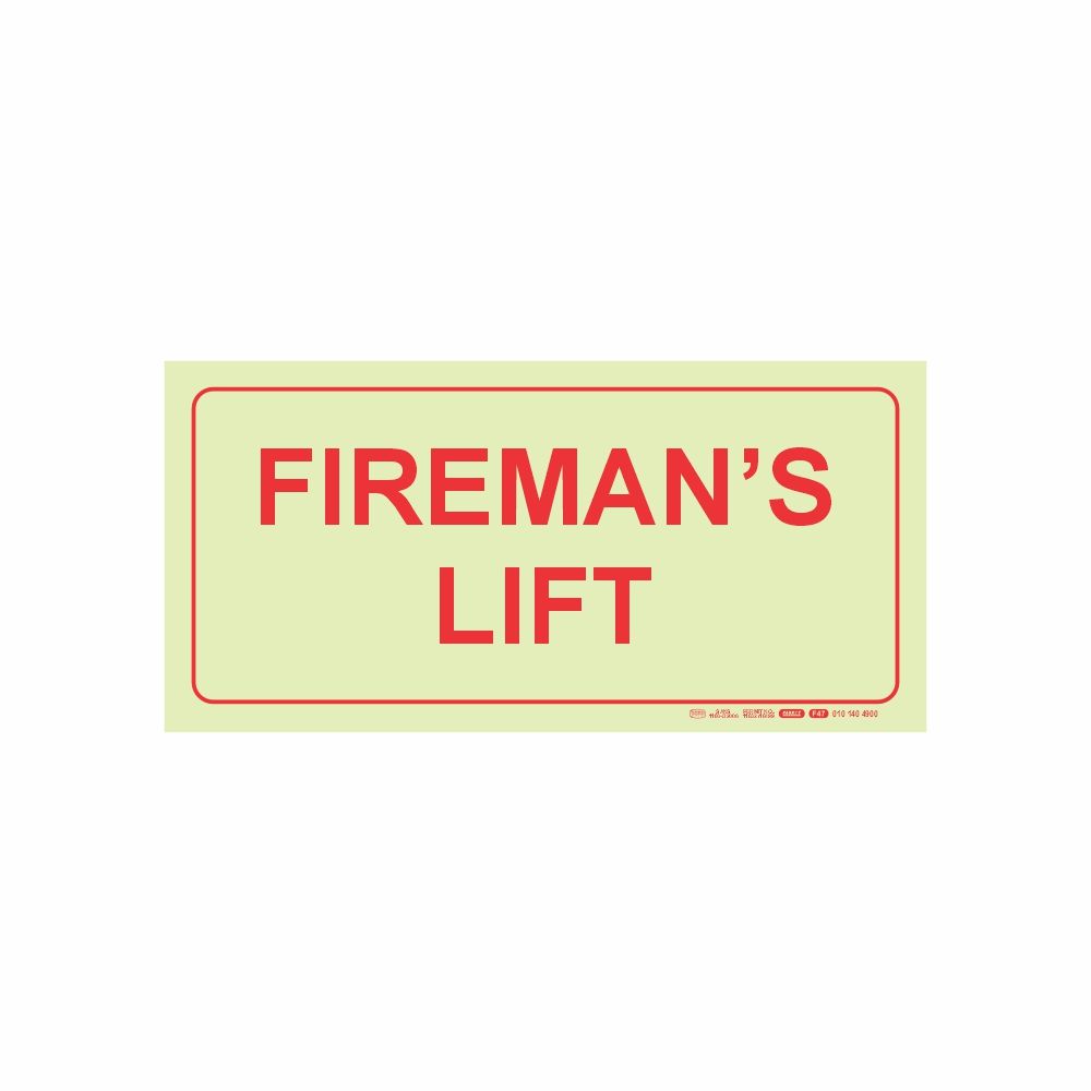 Photoluminescent 190mm Safety Sign F47 Firemans Lift