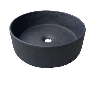 Round Black Concrete Bathroom Sink, Elegant, Modern Matt Finish 40cm x 12cm
